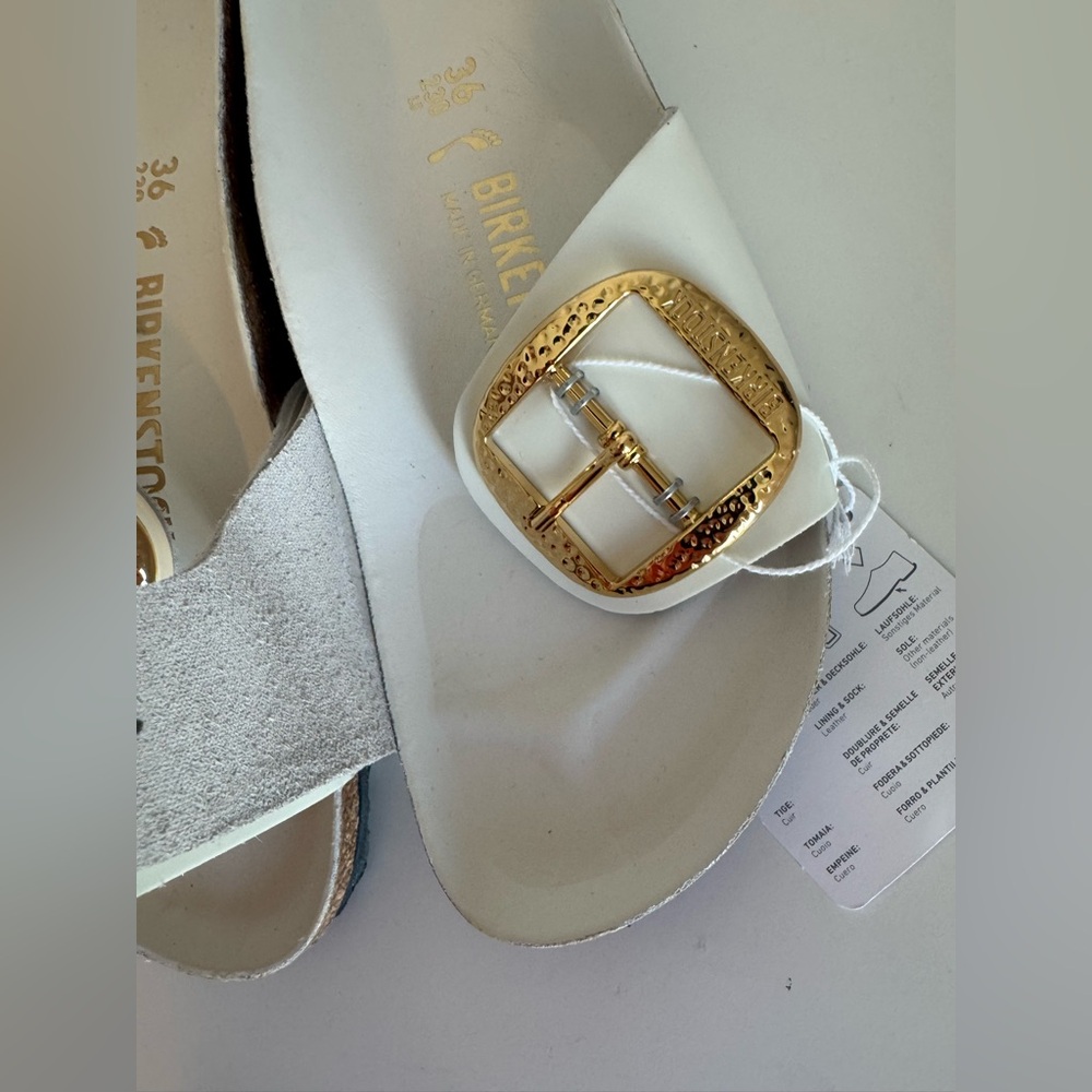 Birkenstock Cream Sandals with Gold Accents - Picture 6 of 14